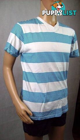 New Men's Southpole T-Shirt - Horizontal Blue&White Stripe Large