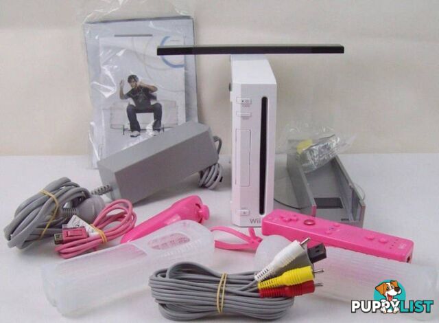 Nintendo Wii Console with Pink Controller Nunchuck IR Bar & more