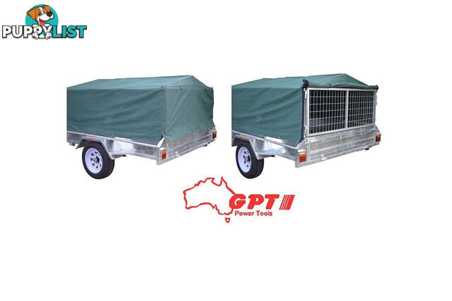 NEW GPT CAGED 7X4 600MM TRAILER COVER, GREEN/GREY WOVEN CANVAS