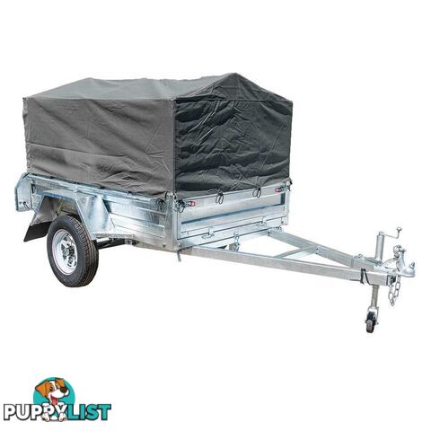 NEW GPT CAGED 7X4 900MM TRAILER COVER, GREEN/GREY WOVEN CANVAS