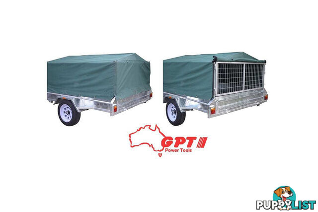 NEW GPT CAGED 7X5 900MM TRAILER COVER, GREEN/GREY WOVEN CANVAS