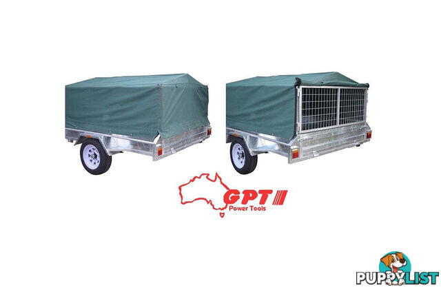 NEW GPT CAGED 8X5 900MM TRAILER COVER, GREEN/GREY WOVEN CANVAS