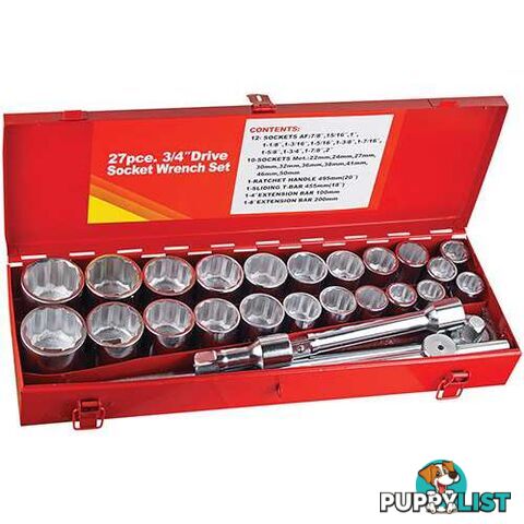 SOCKET SET METRIC & IMPERIAL 3/4 inch SOCKET SET 27pc JUMBO SOCKETS HAND TOOLS