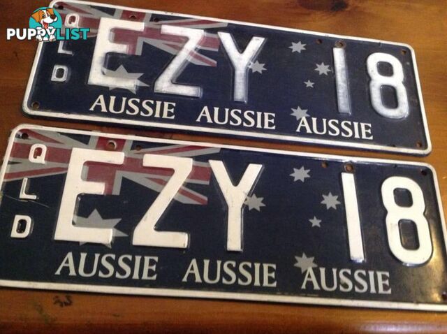 AUSTRALIAN FLAG QUEENSLAND CAR REGISTRATION NUMBER PLATES EZY 18