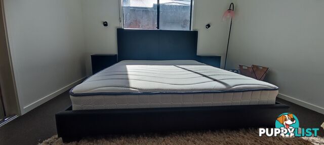 Queen size bed, side tables and mattress