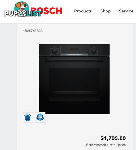 Bosch 60cm Series 4 Pyrolytic Black Oven **50% OFF RRP** (HBA574EB3A)