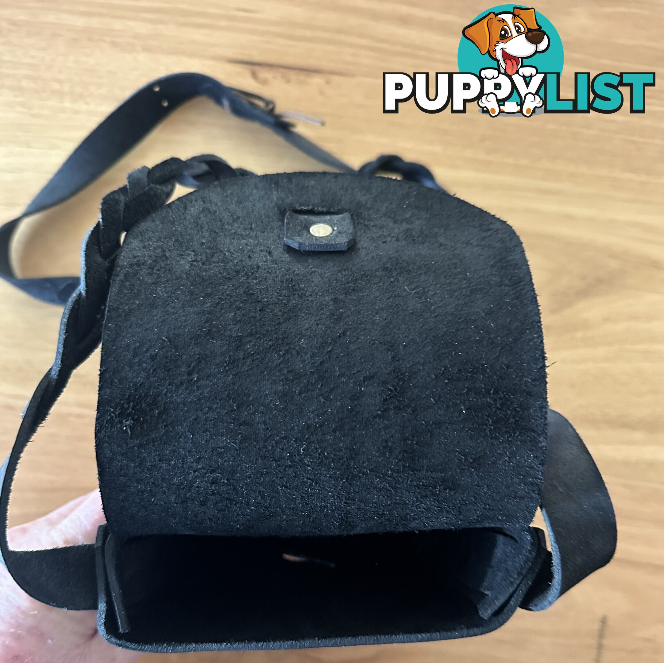 Hand crafted genuine leather black small shoulder bag