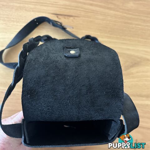 Hand crafted genuine leather black small shoulder bag