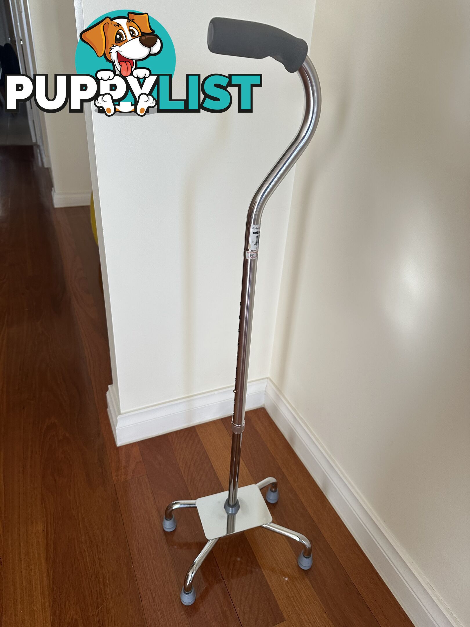 Walking Stick Quad Foot Adjustable Centred Base