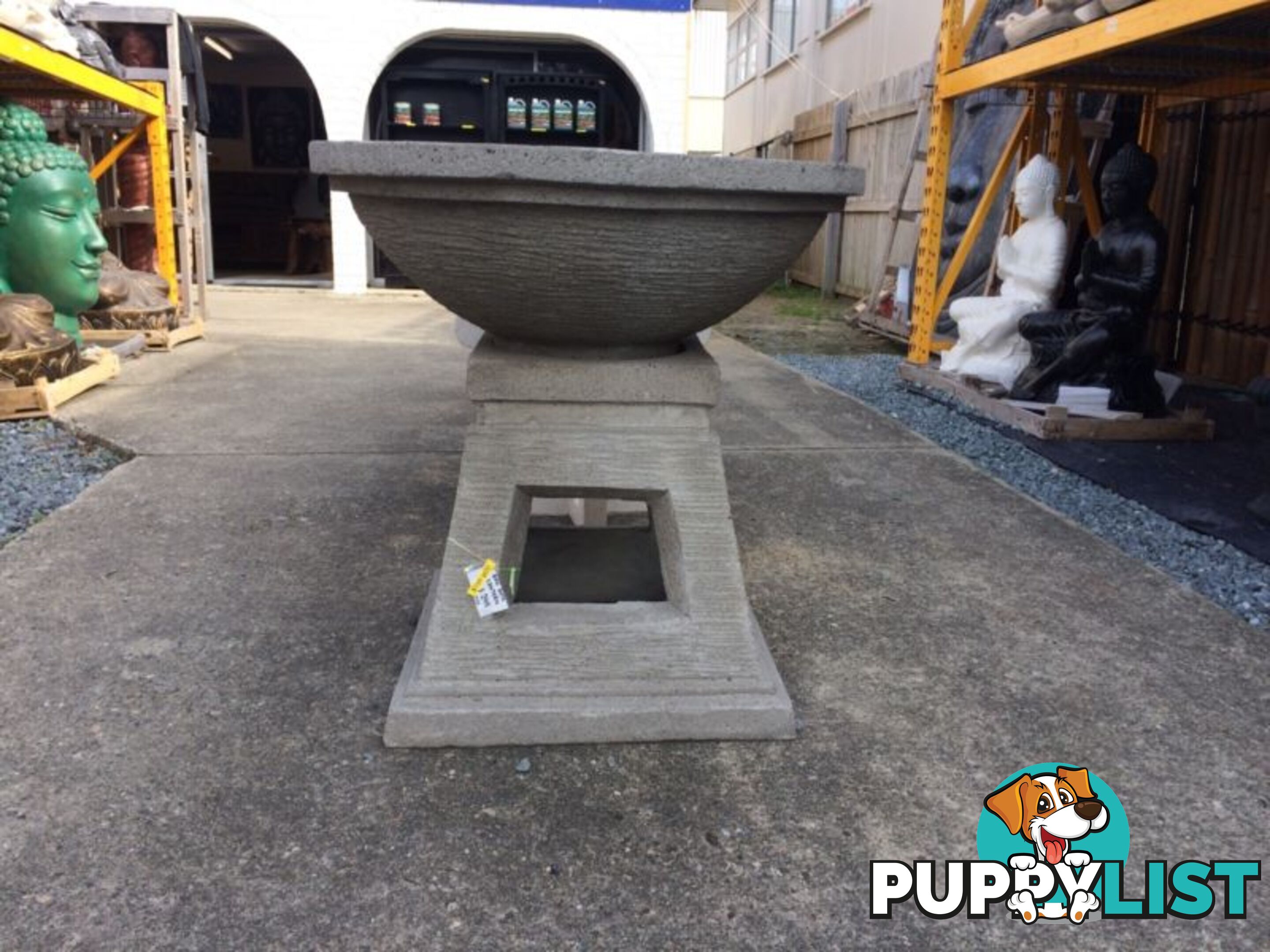 BIRD BATH BOWL WITH STAND AND LAMP (GREY/ NAT)