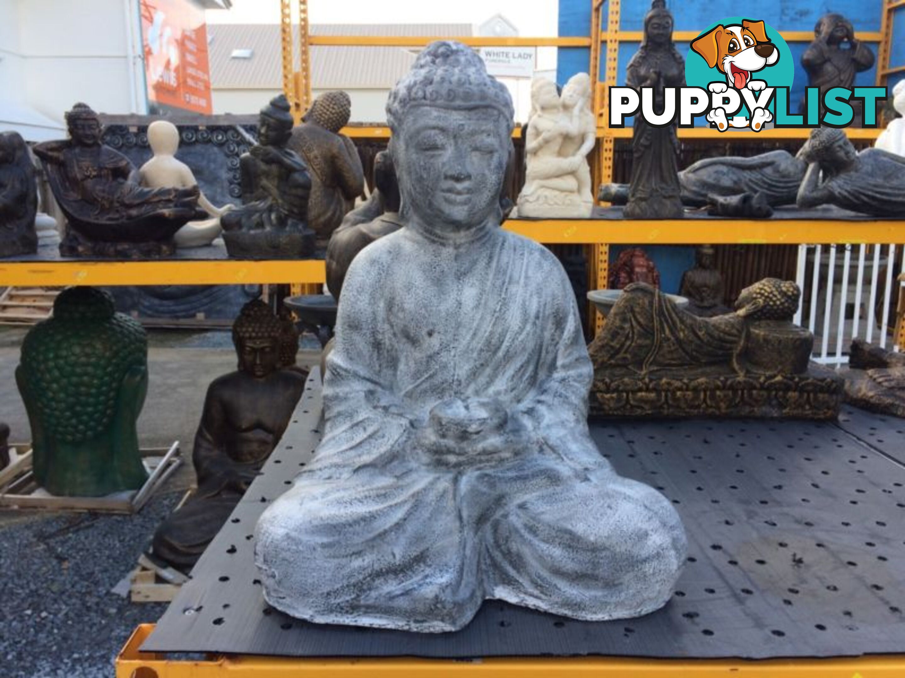 STATUE SITTING BUDDHA w/ CANDLE 50cm (GREY)