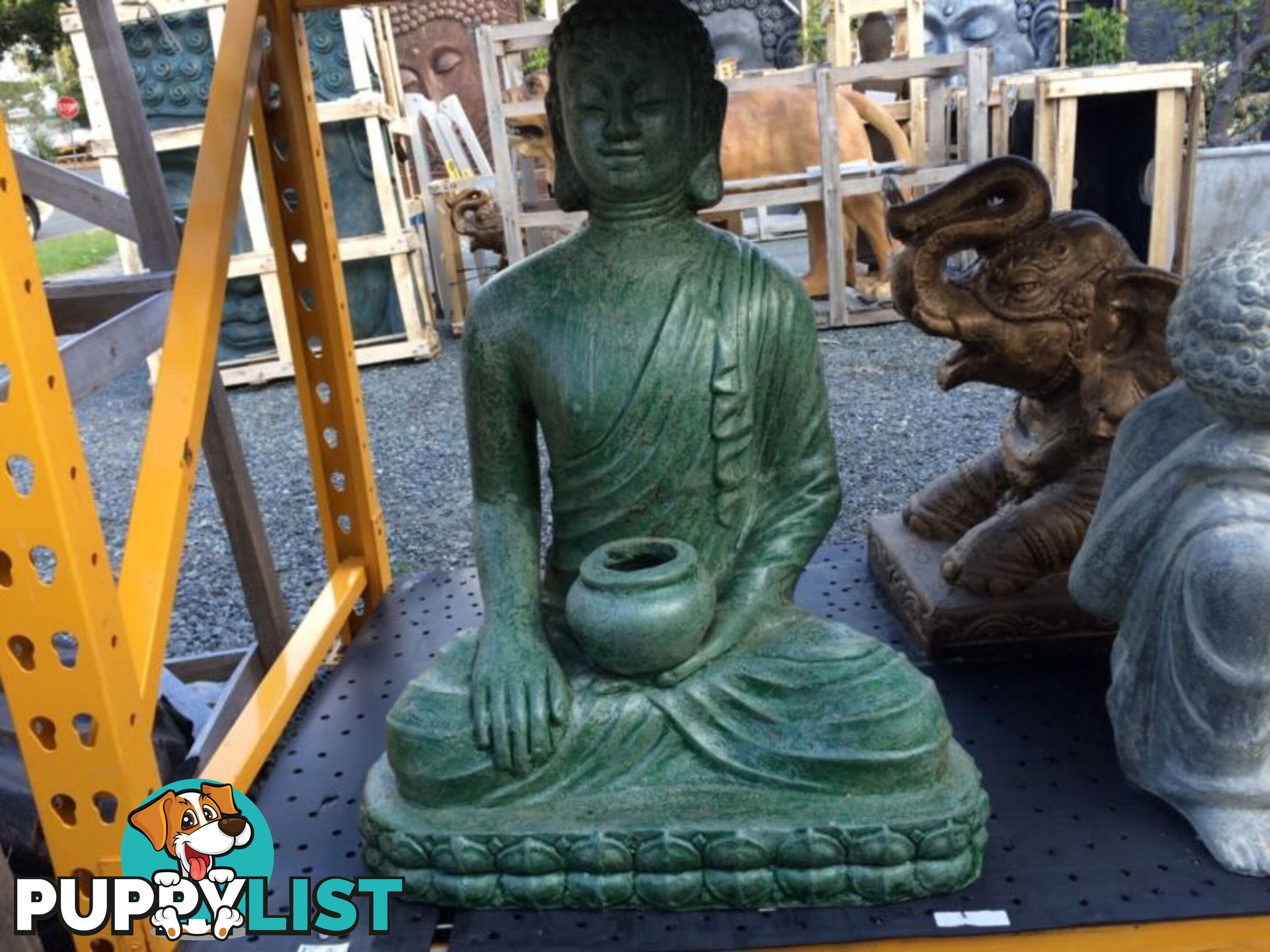 STATUE SITTING BUDDHA BOWL (2BLK RUSTIC/2GREEN RUSTIC)