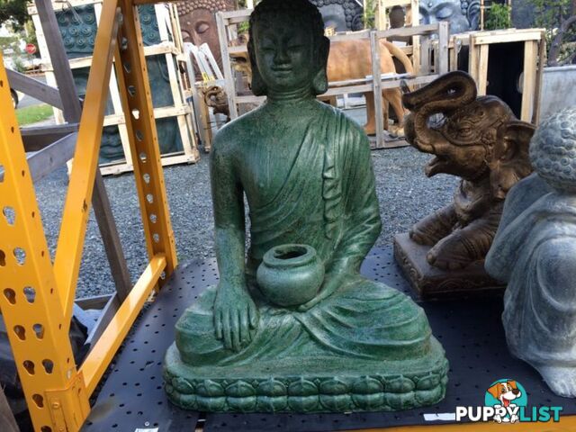 STATUE SITTING BUDDHA BOWL (2BLK RUSTIC/2GREEN RUSTIC)