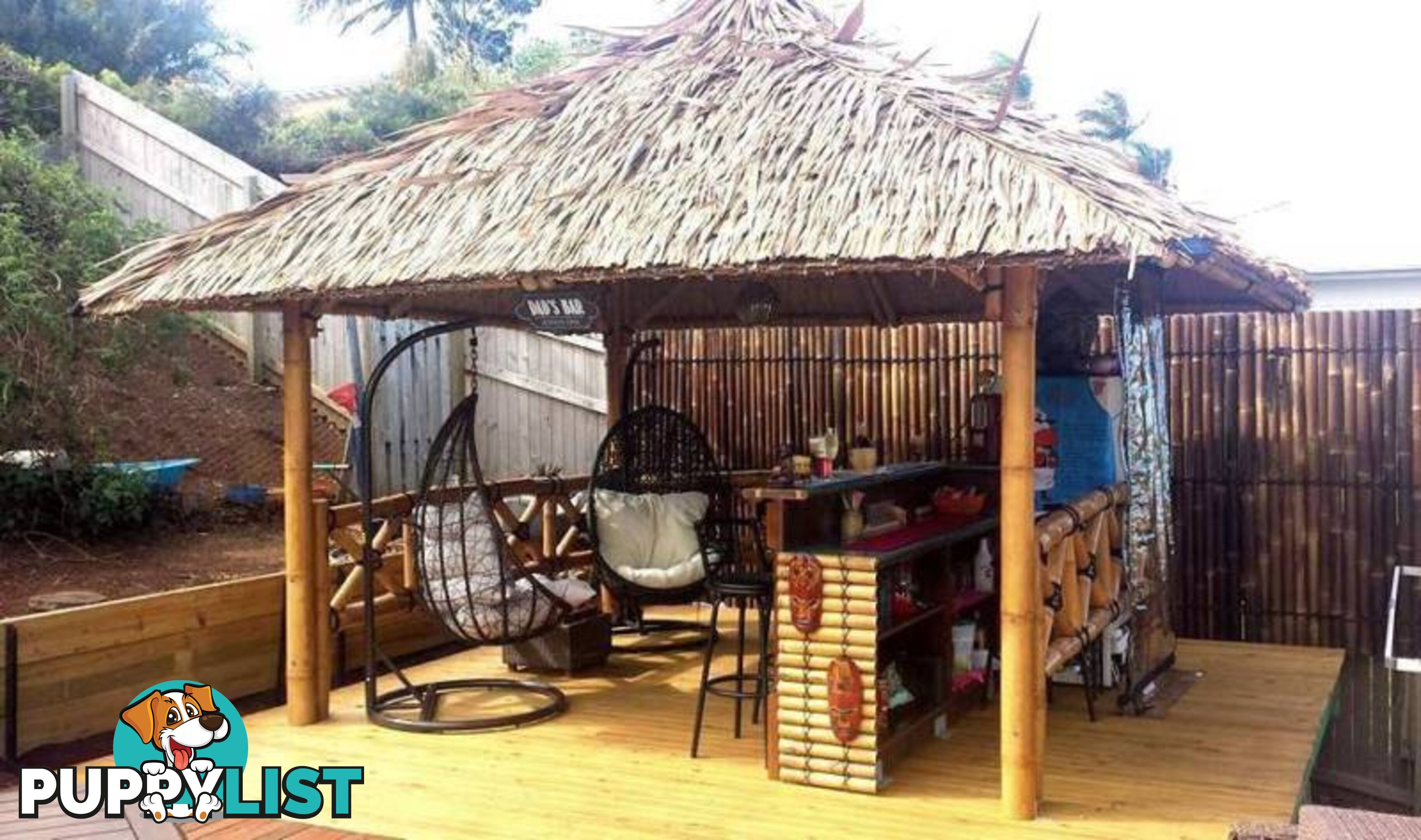 BALI HUT 2.5m x 3m - with 3 sides, includes benches and table