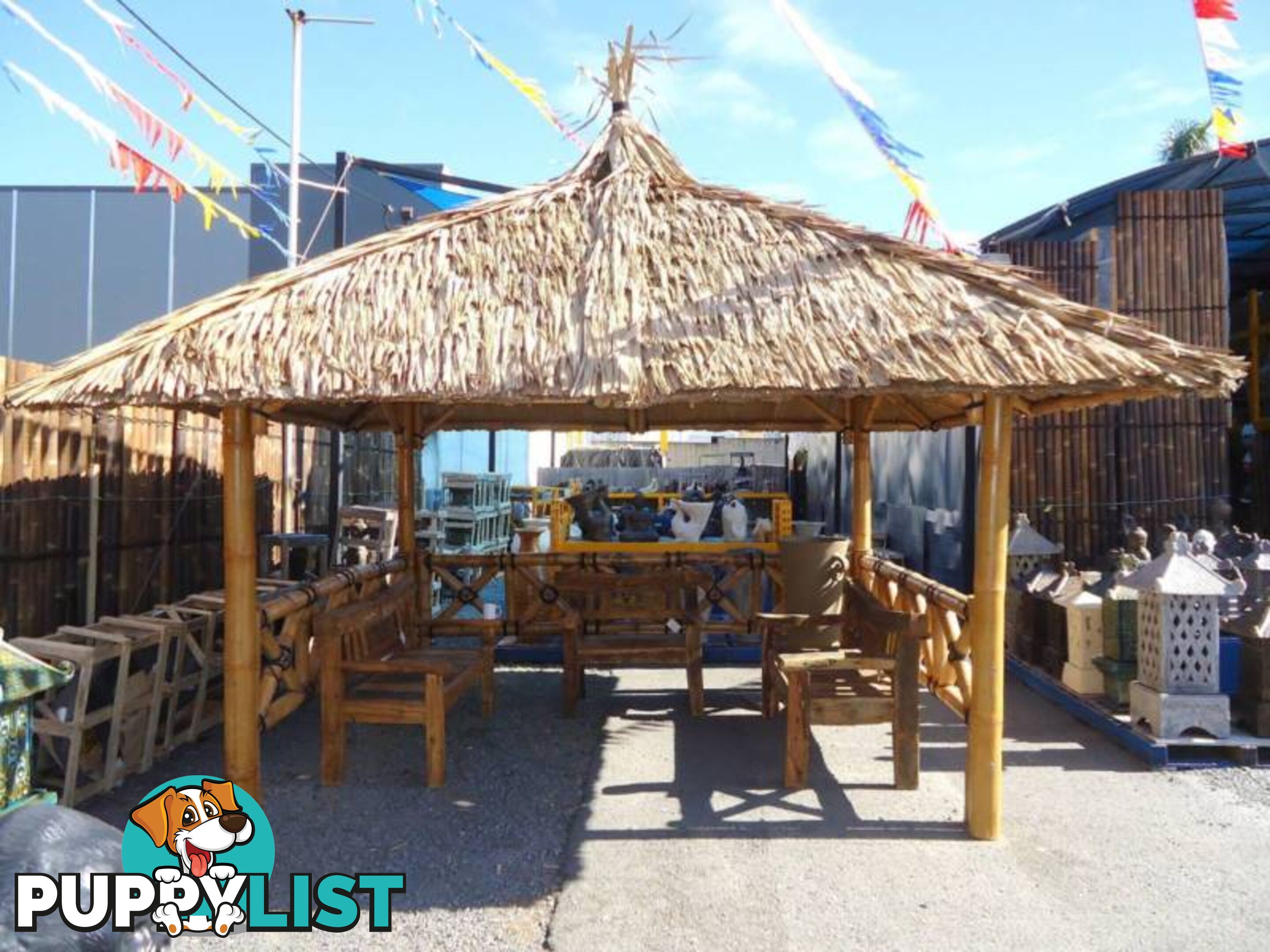 BALI HUT 2.5m x 3m - with 3 sides, includes benches and table