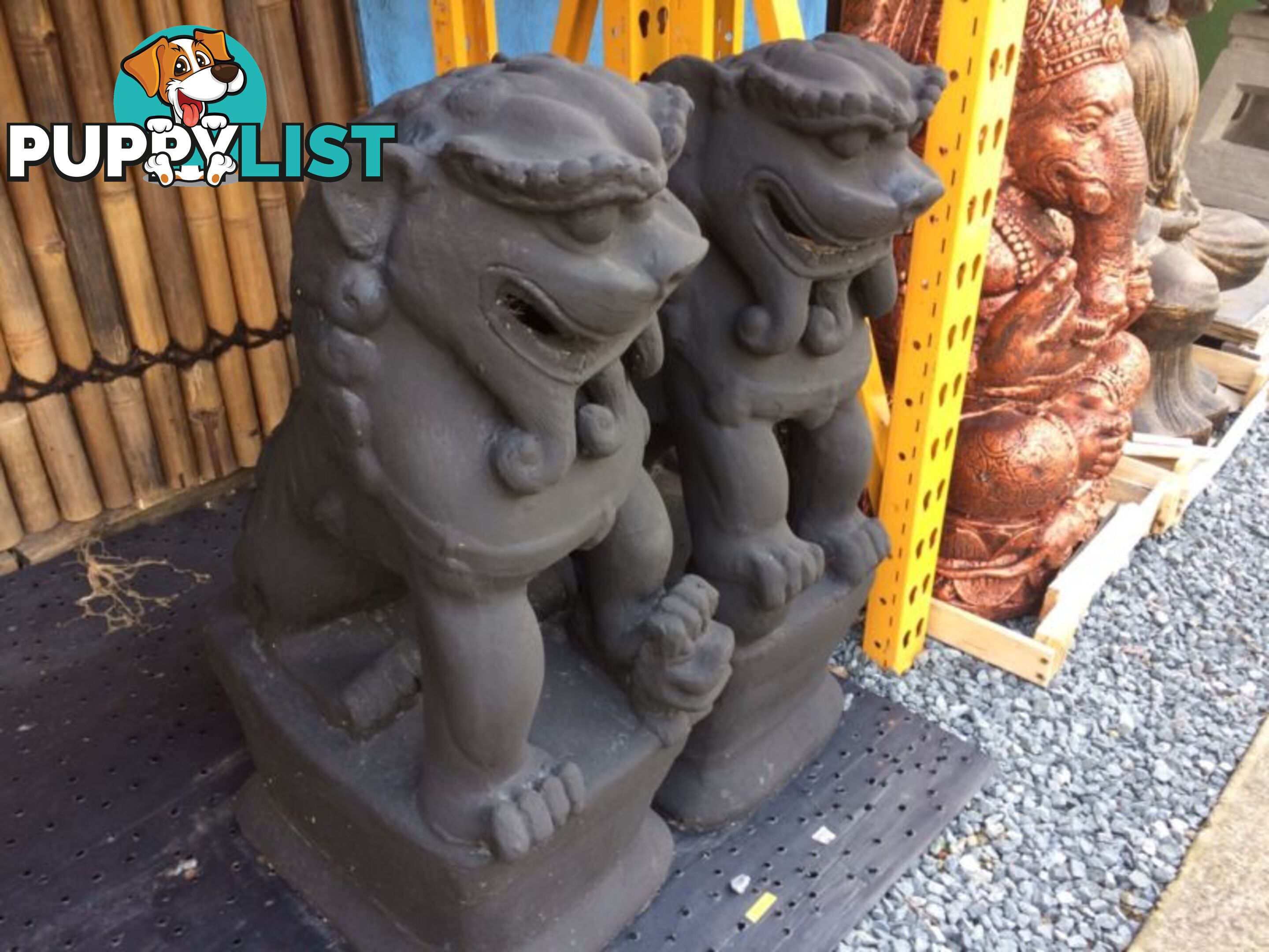 STATUE ANIMAL SET OF 2 FOO LIONS 85x55x35cm (BLACK)