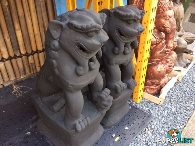 STATUE ANIMAL SET OF 2 FOO LIONS 85x55x35cm (BLACK)