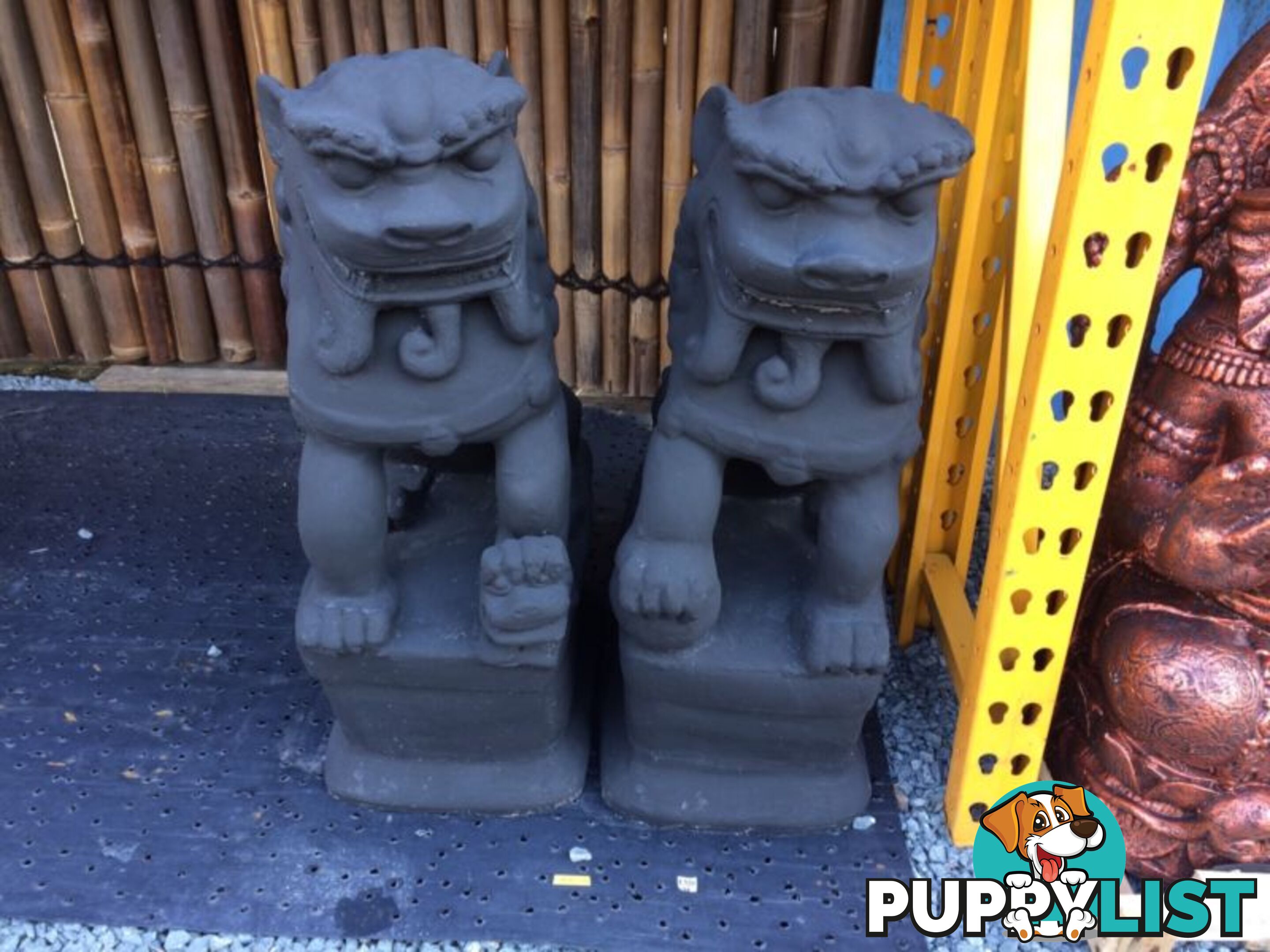 STATUE ANIMAL SET OF 2 FOO LIONS 85x55x35cm (BLACK)