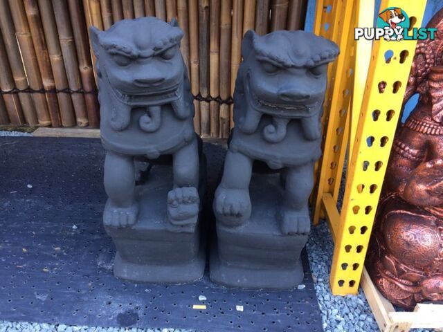 STATUE ANIMAL SET OF 2 FOO LIONS 85x55x35cm (BLACK)