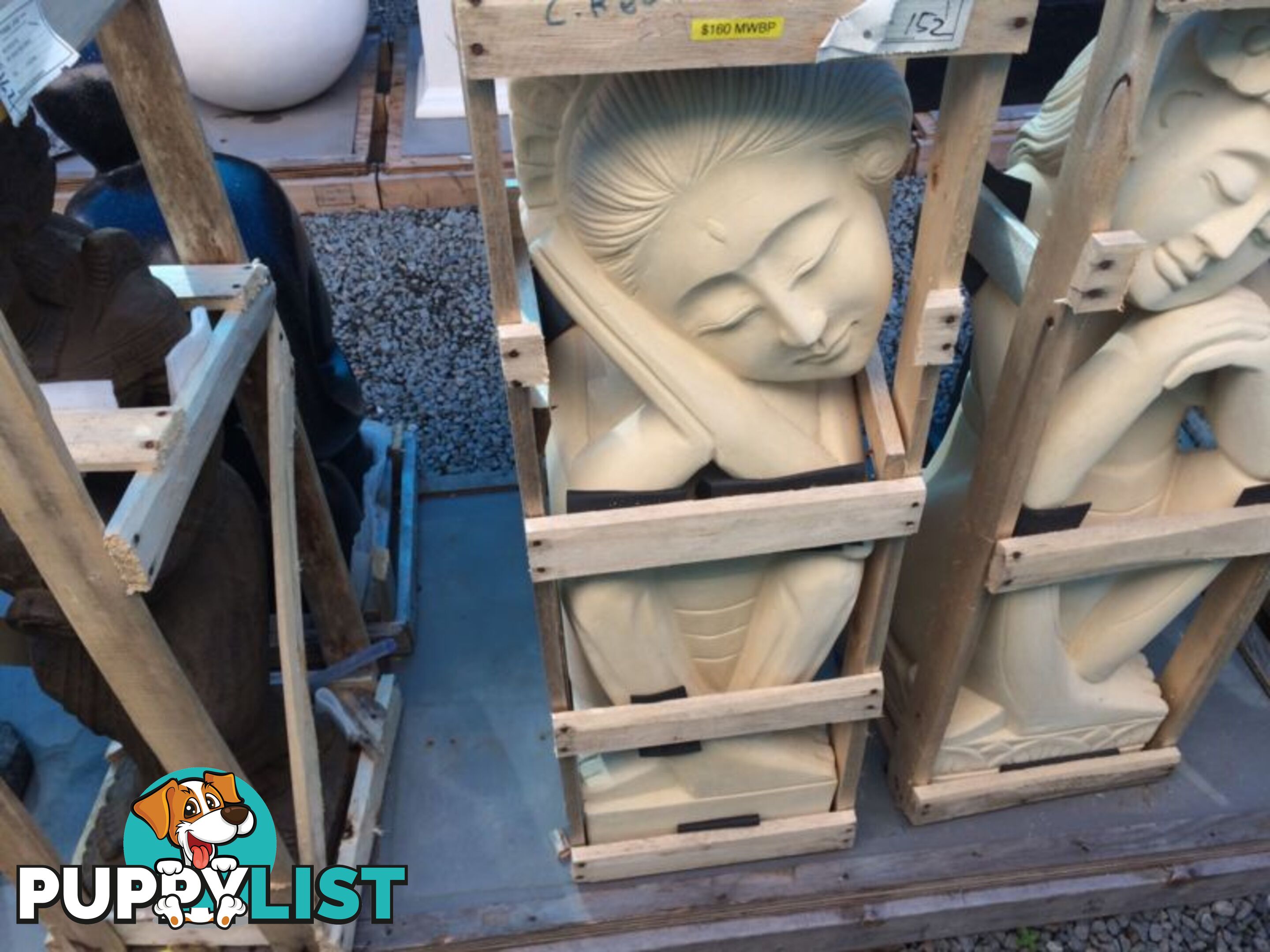 STATUE LAZY A PAIR OF BALINESE LADY 100x30x30cm (CREAM)