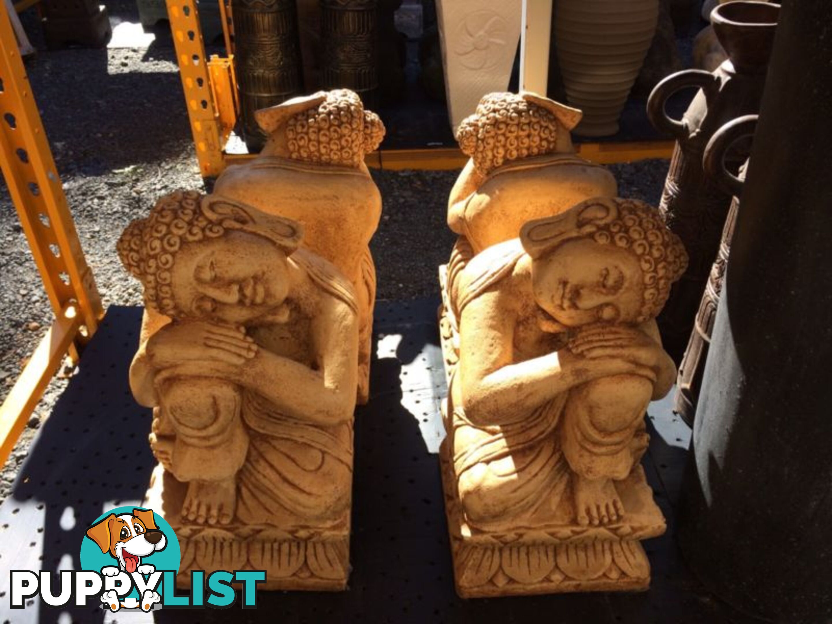 STATUE SET OF 2 SITTING BUDDHA RILEX 60cm (FOSSIL)