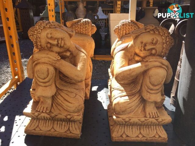 STATUE SET OF 2 SITTING BUDDHA RILEX 60cm (FOSSIL)