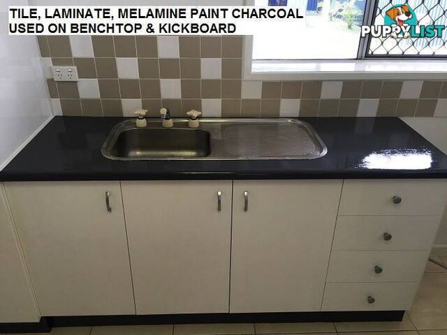 TILE, LAMIANTE, MELAMINE PAINT 1 LITRE WHITE OR CHARCOAL OR GREY