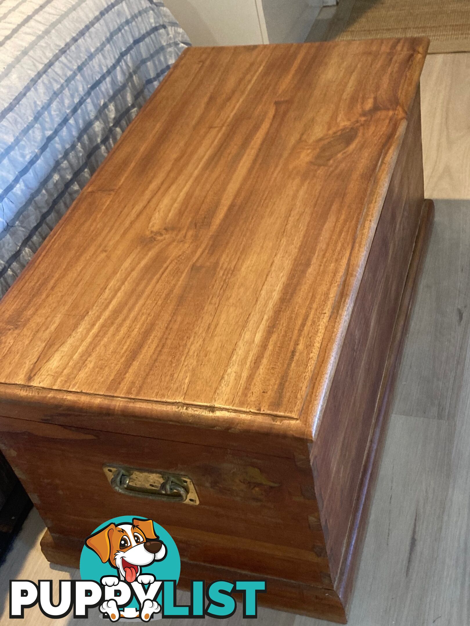 TEAK blanket box with gold handles