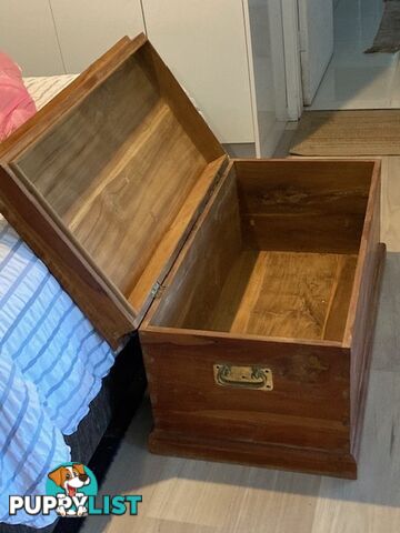 TEAK blanket box with gold handles
