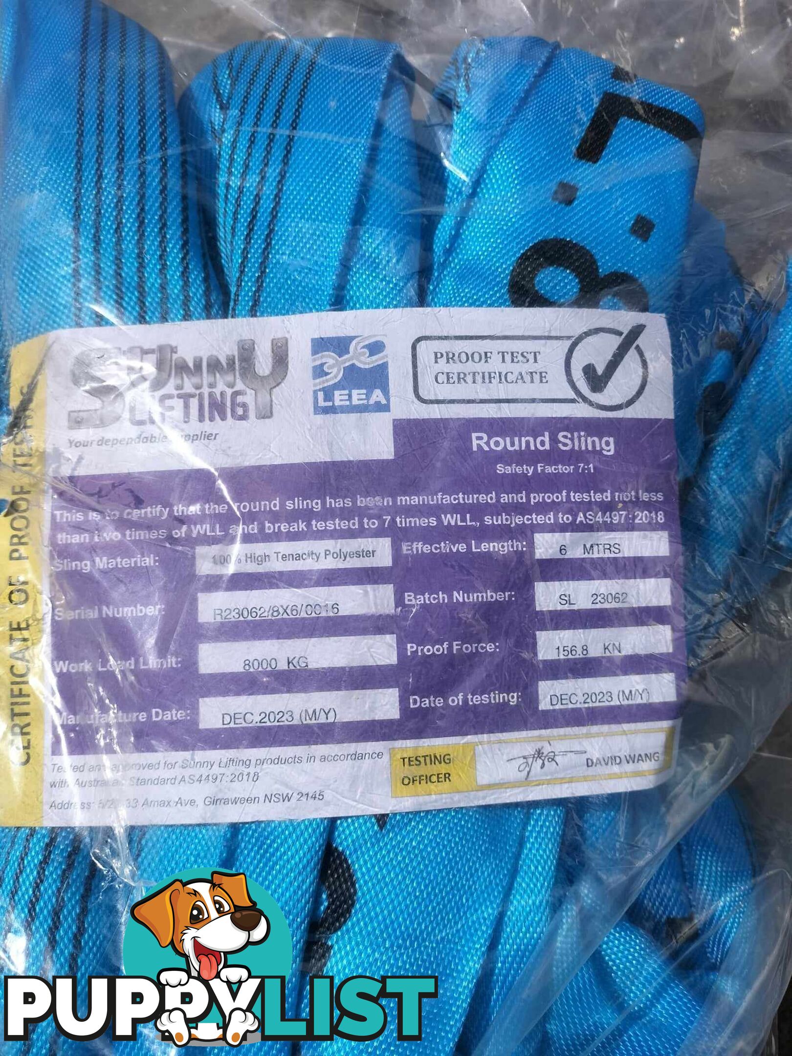 2 x ROUND LIFTING SLINGS Brand New 6m x 8000 Kgs. capacity.