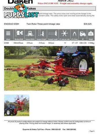 Enorossi ENO DUO 660 Rakes/Tedder Hay/Forage Equip