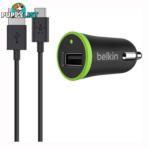 Belkin 2.1A USB Car Charger with Type C to USB A Cable - Black - F7U002bt06-BLK - Black - 745883706815