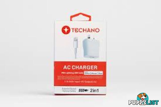 Techano AC Charger Kit with Lightning USB Cable - 608E43 - Charging & Power