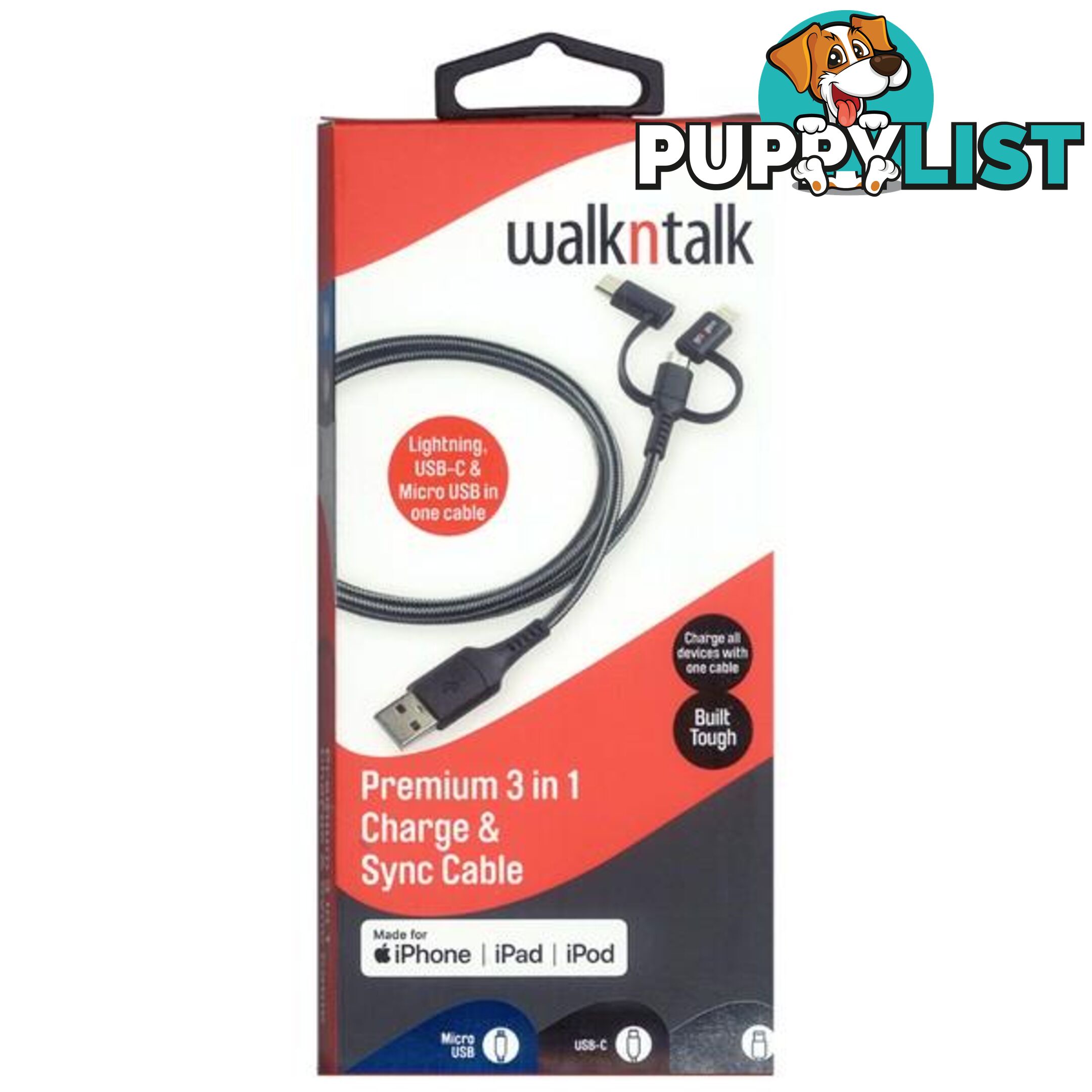 WalknTalk 3 in 1 Charge & Sync Cable - 100972 - Cables