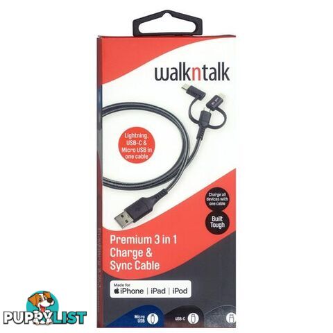 WalknTalk 3 in 1 Charge & Sync Cable - 100972 - Cables