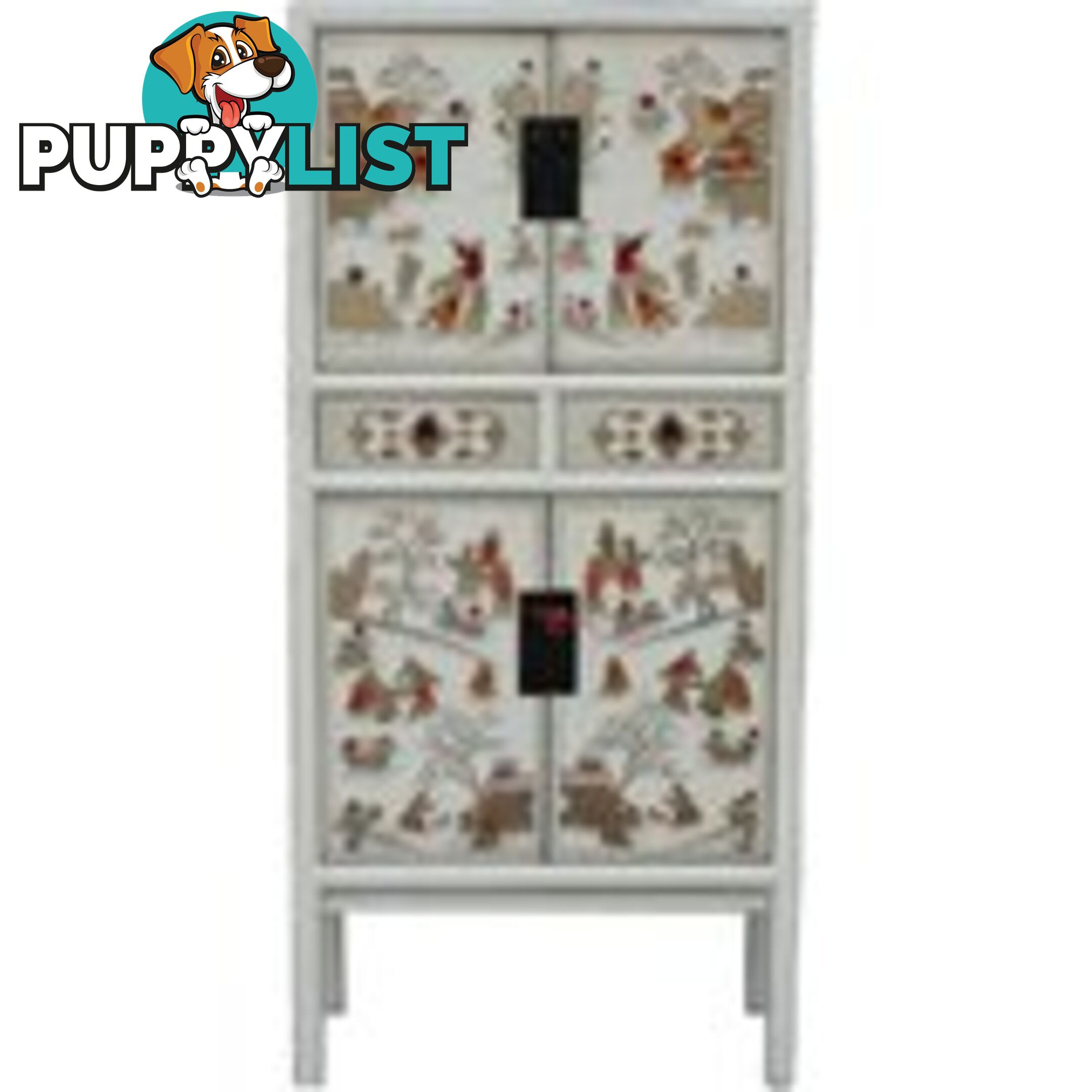 White Chinese Cabinet with Painting