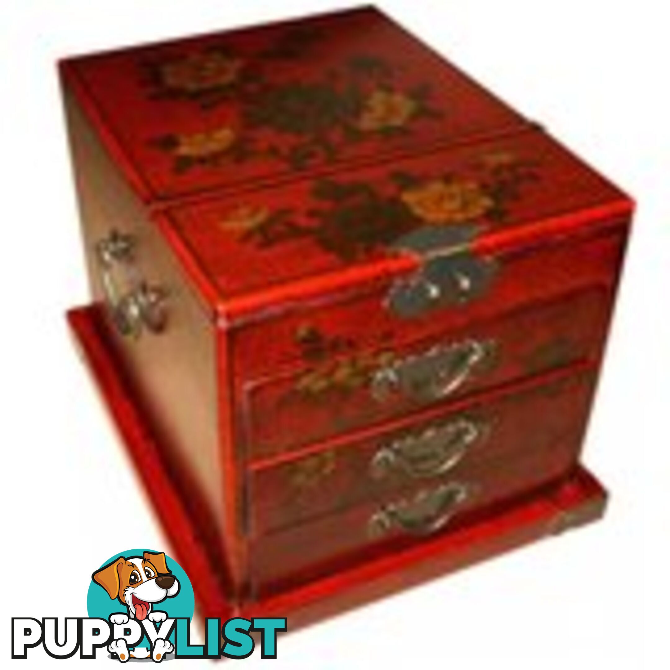 Red Jewellery Box with Stand-Up Mirror - Flower