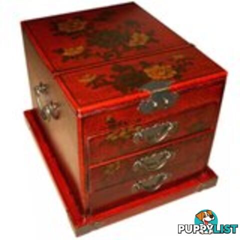 Red Jewellery Box with Stand-Up Mirror - Flower