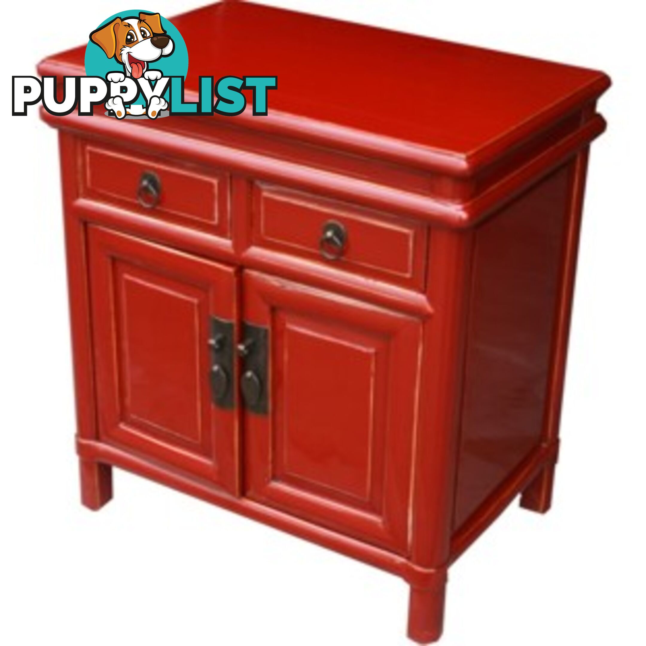 Red Lacquered Chinese Bedside Table