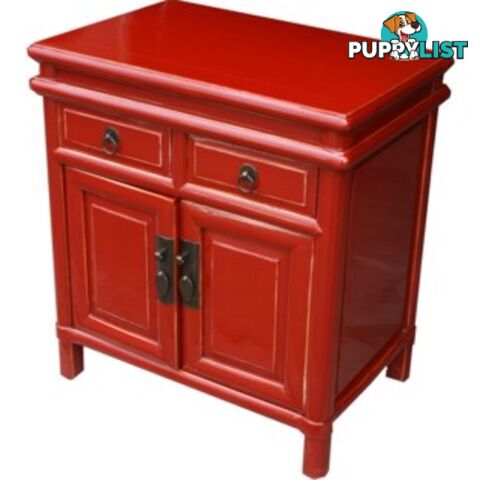 Red Lacquered Chinese Bedside Table