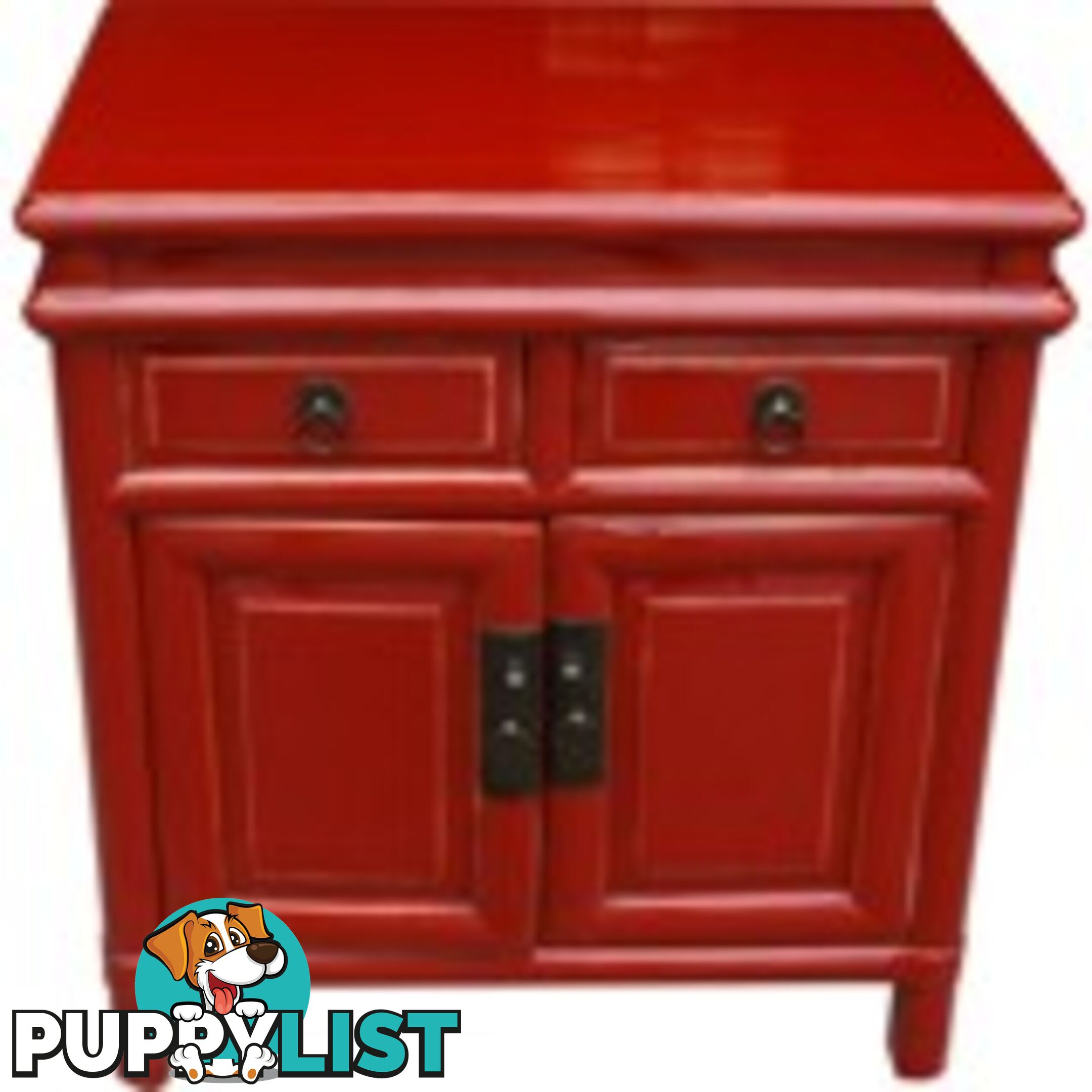 Red Lacquered Chinese Bedside Table