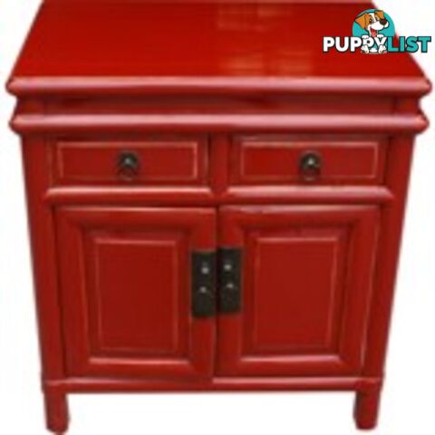 Red Lacquered Chinese Bedside Table