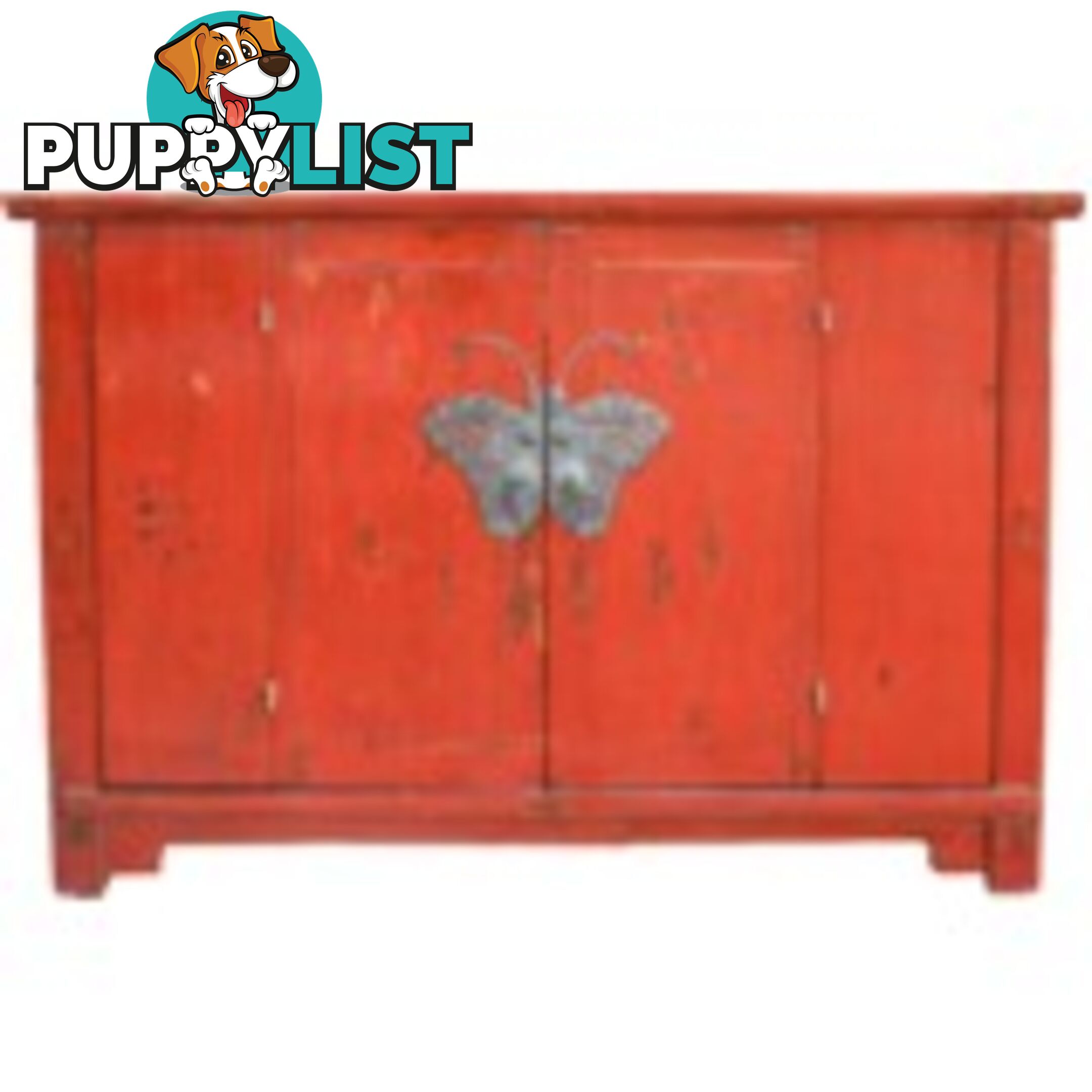 Red Lacquer Wide Bed End Cabinet