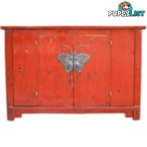 Red Lacquer Wide Bed End Cabinet