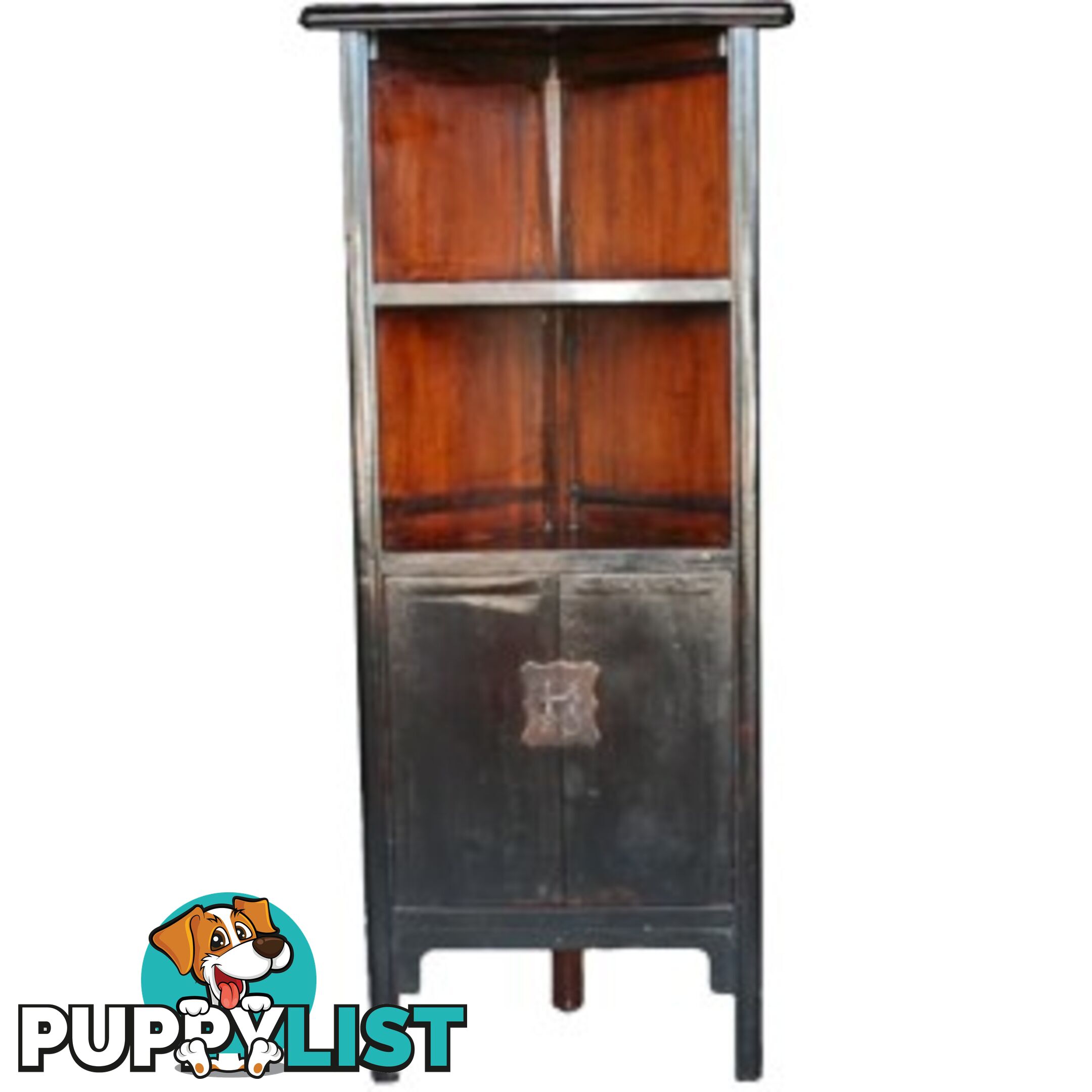 Black Lacquer Chinese Antique Corner Shelf Cabinet