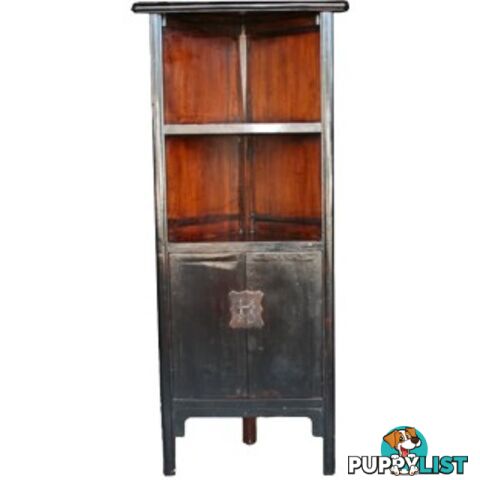 Black Lacquer Chinese Antique Corner Shelf Cabinet