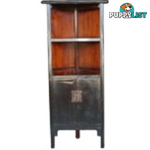 Black Lacquer Chinese Antique Corner Shelf Cabinet