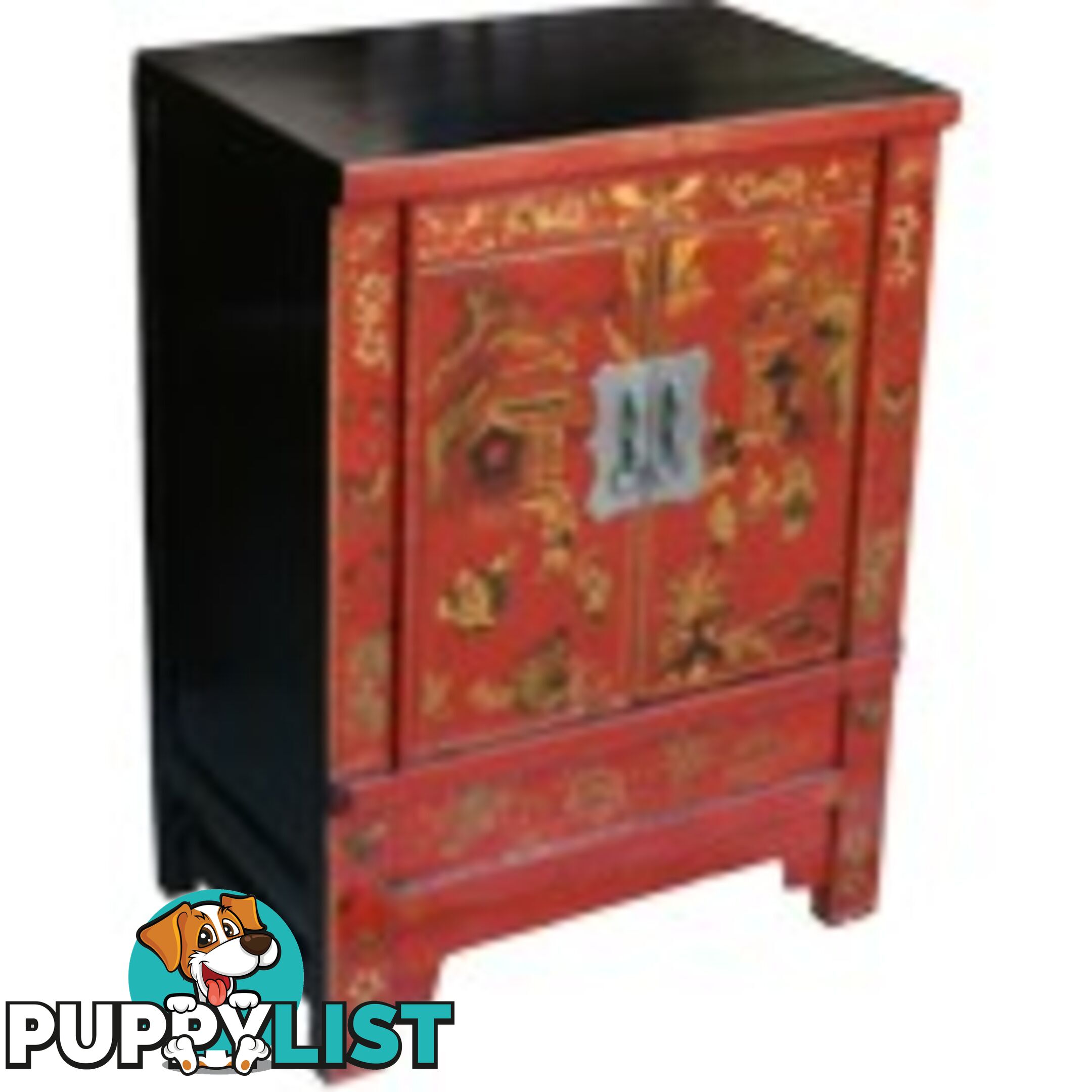 Red Painted Original Chinese Bedside Table