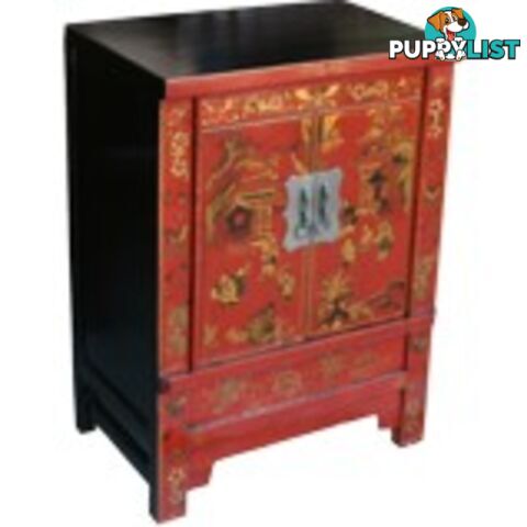 Red Painted Original Chinese Bedside Table