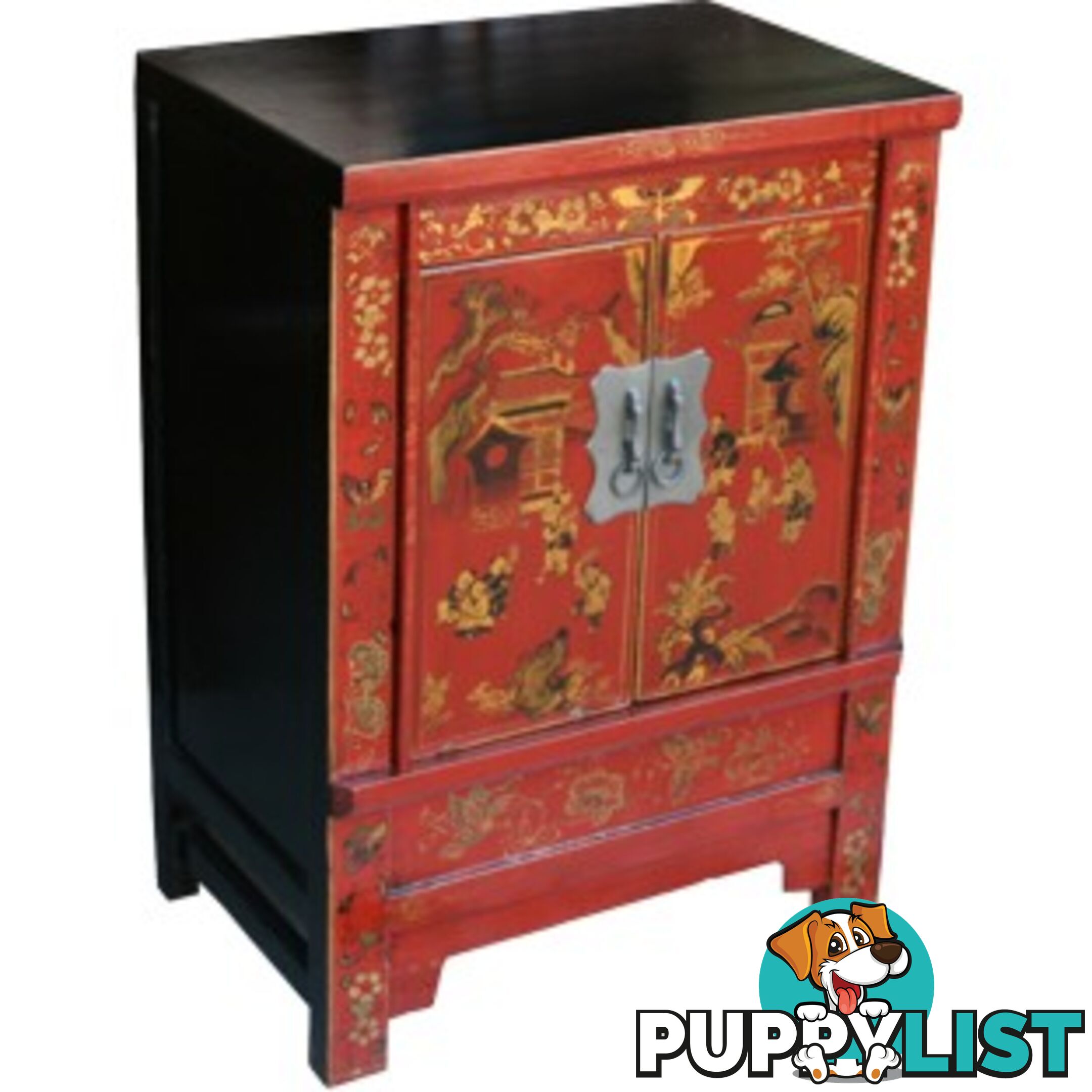 Red Painted Original Chinese Bedside Table